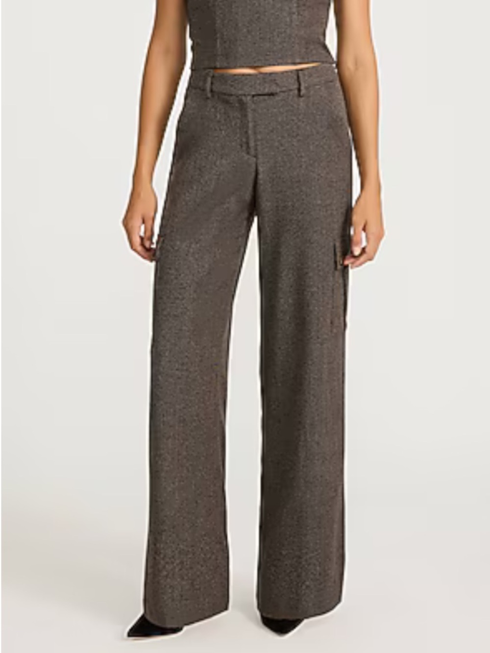 Express Editor Brown Mini Houndstooth Mid Rise Relaxed Cargo Trouser